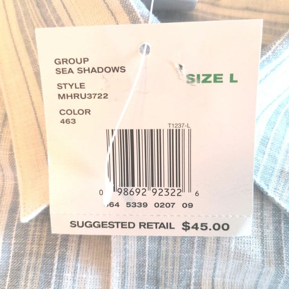 Concepts Linen Blend Button Down Shirt Men's size L Blue White Stipe Long Sleeve - Picture 2 of 15